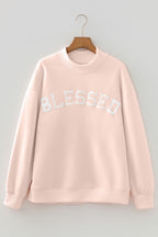Light Pink Oversize Blessed Embroidered Mock Neck Sweatshirt