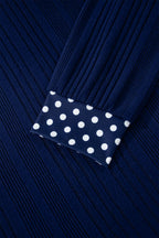 Dirty blue Polka Dot Trimmed V Neck Bow Tie Textured Ribbed Top