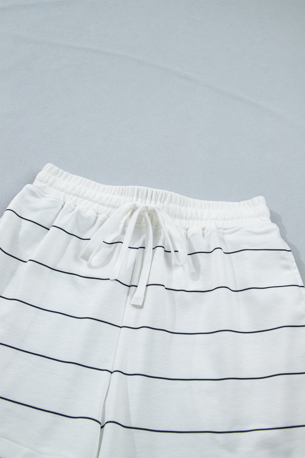 White Stripe Half Sleeve Tee Drawstring Shorts 2pcs Set