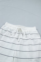White Stripe Half Sleeve Tee Drawstring Shorts 2pcs Set