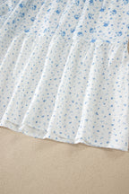 Sky Blue High Waist Tiny Floral Print Boho Maxi Skirt