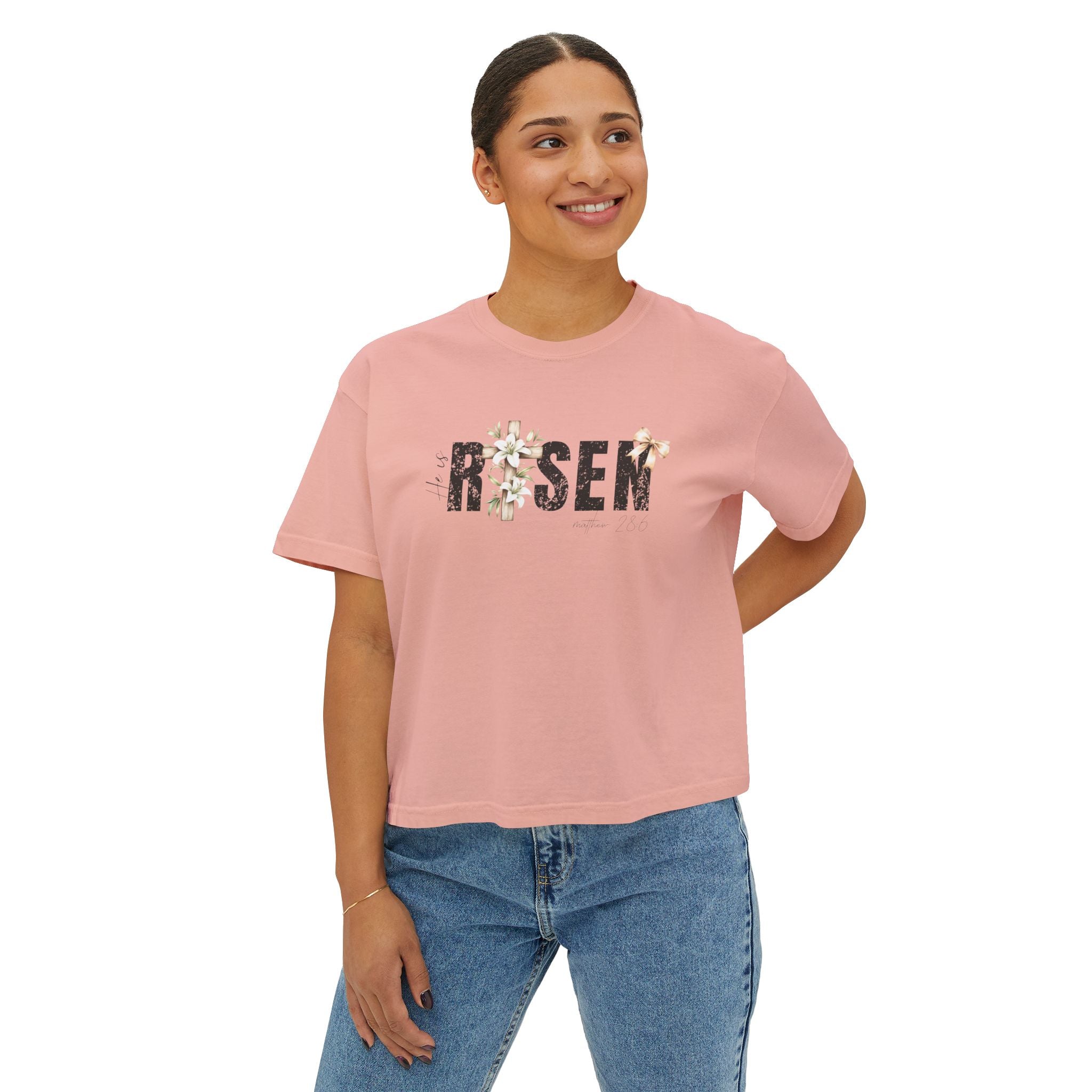 Risen Floral Boxy Tee - Women's Christian Easter Shirt