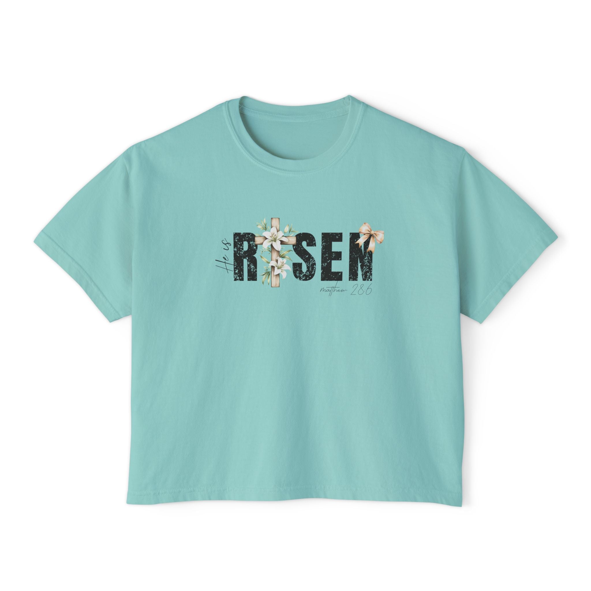 Risen Floral Boxy Tee - Women's Christian Easter Shirt