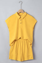 Banana Cream Loose Polo Tee Elastic Waist 2pcs Short Set