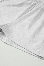 Light Grey Girly Bow Embroidered Detail Puff Sleeve Pullover 2pcs Short Set
