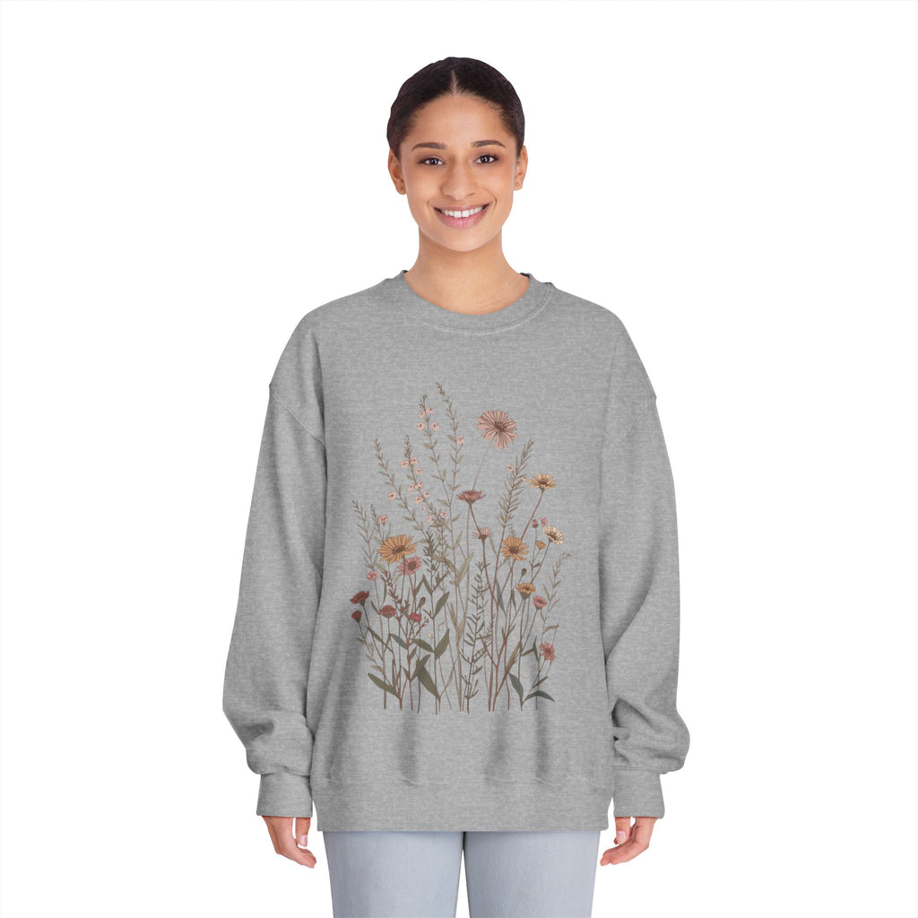 Floral Meadow Crewneck Sweatshirt — Neutral Wildflower Bouquet Graphic