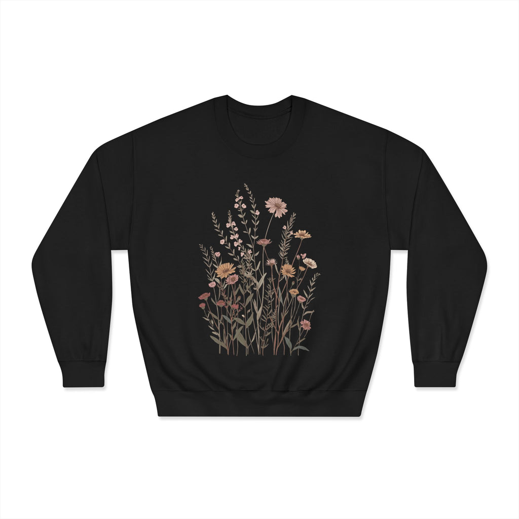 Floral Meadow Crewneck Sweatshirt — Neutral Wildflower Bouquet Graphic