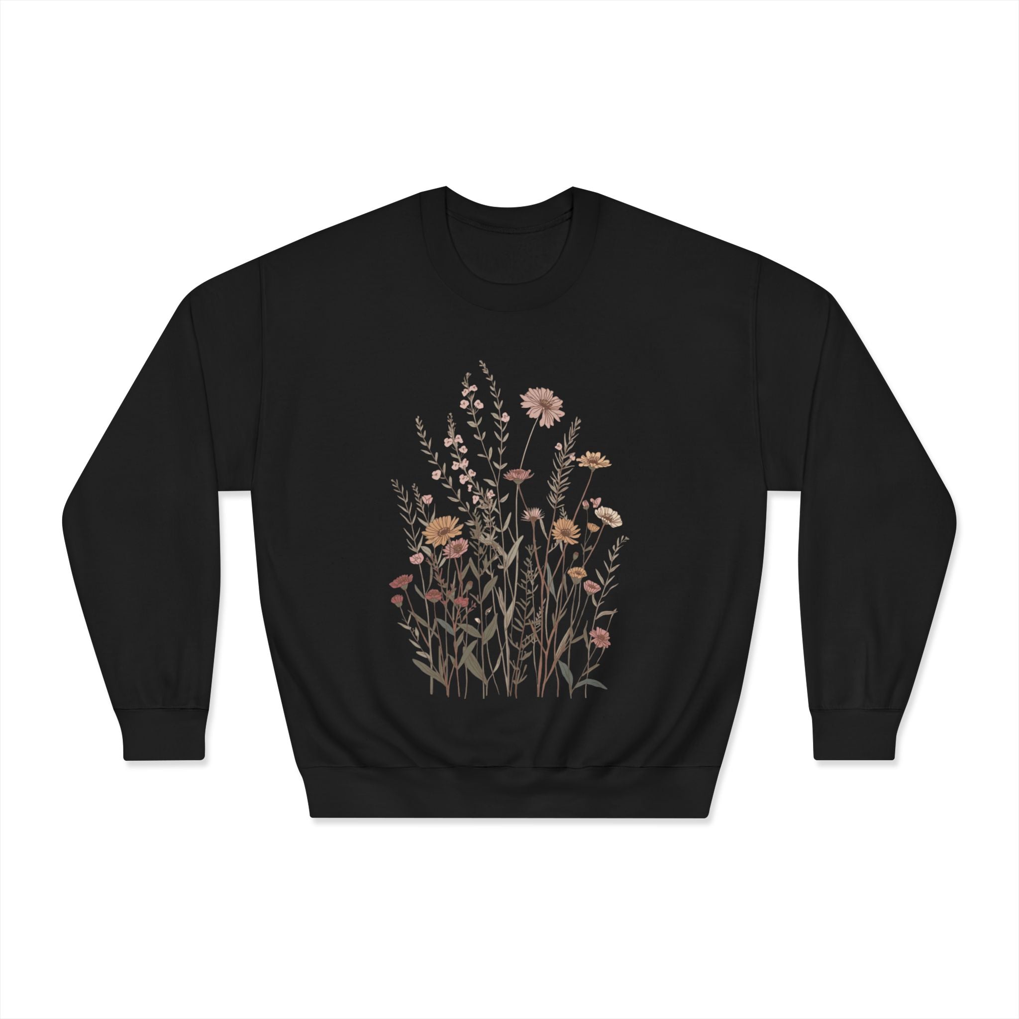 Floral Meadow Crewneck Sweatshirt — Neutral Wildflower Bouquet Graphic