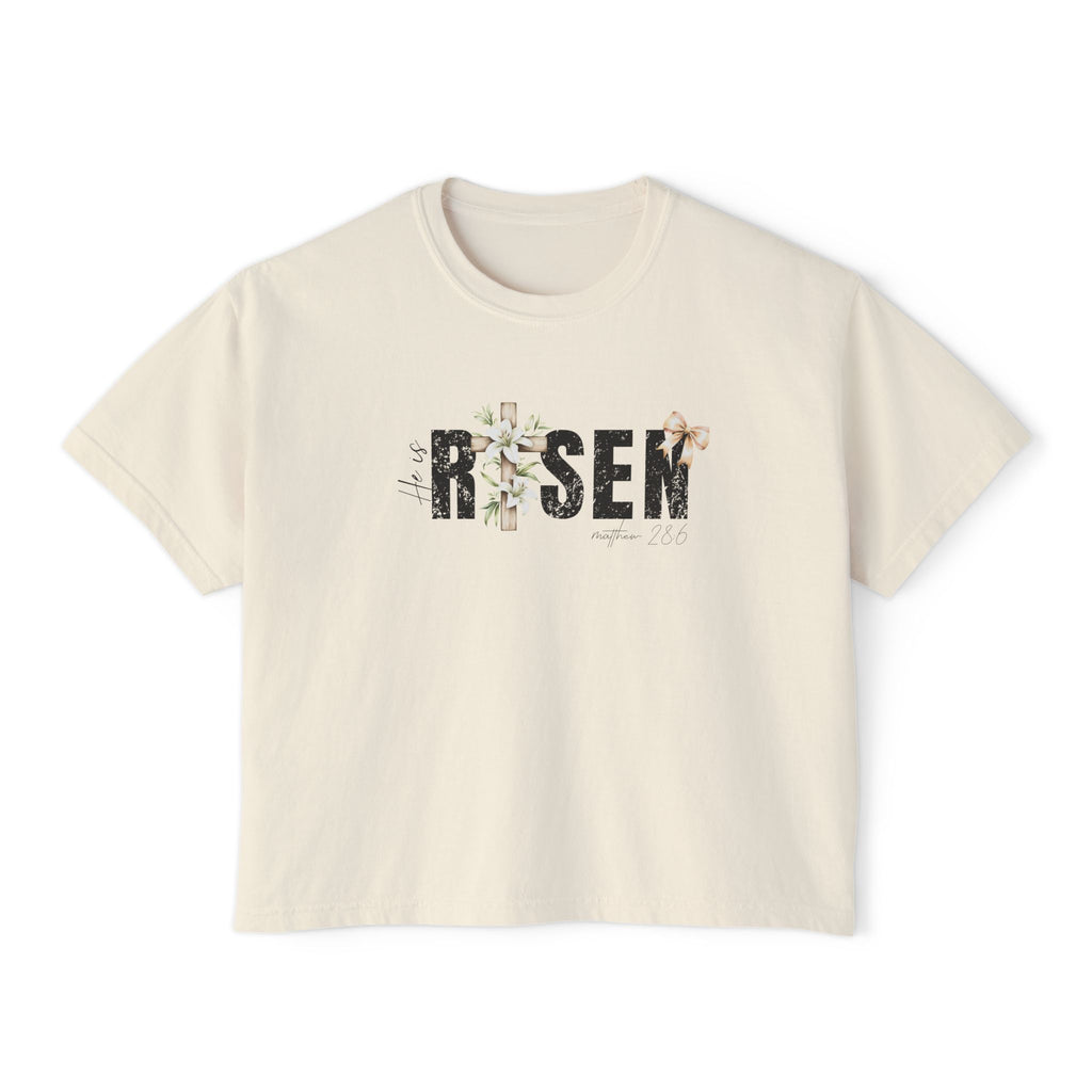 Risen Floral Boxy Tee - Women's Christian Easter Shirt