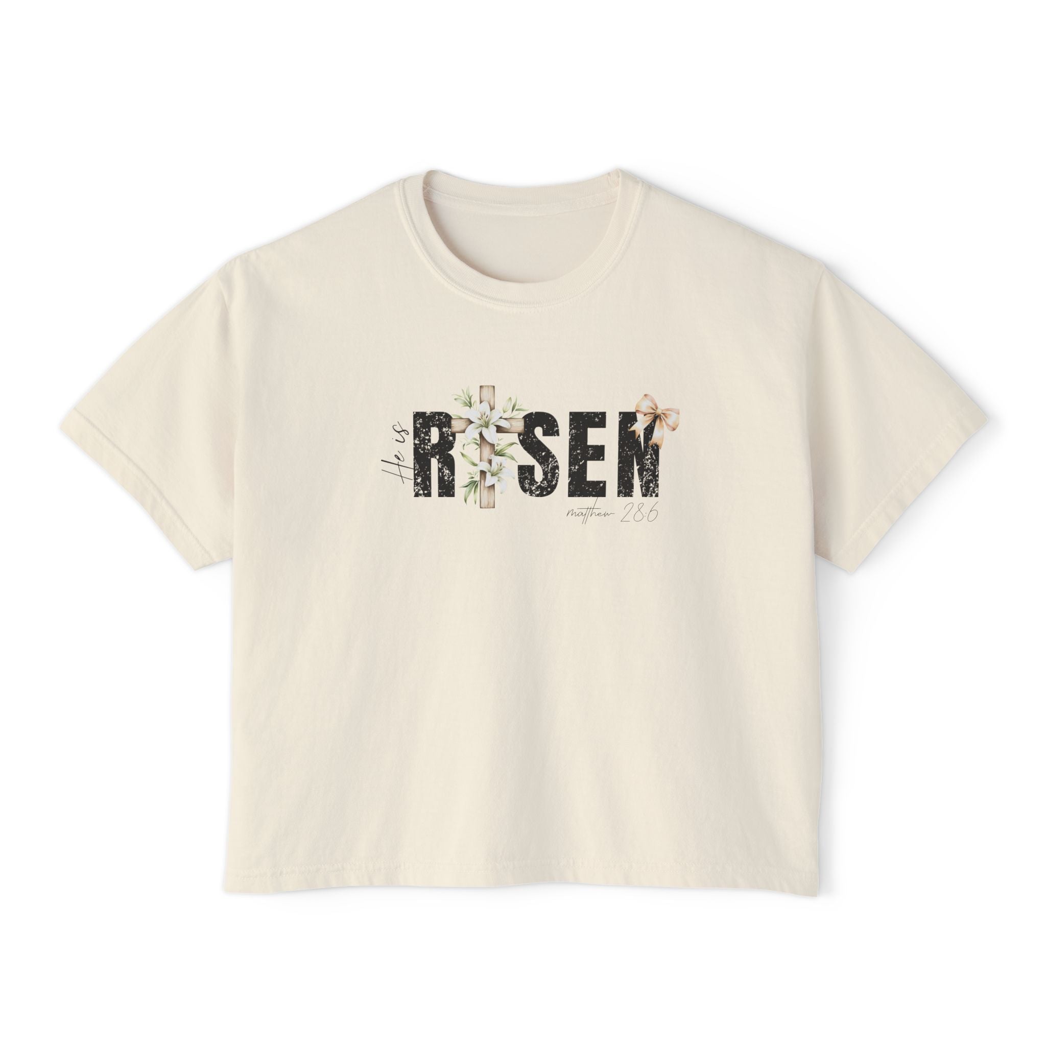 Risen Floral Boxy Tee - Women's Christian Easter Shirt