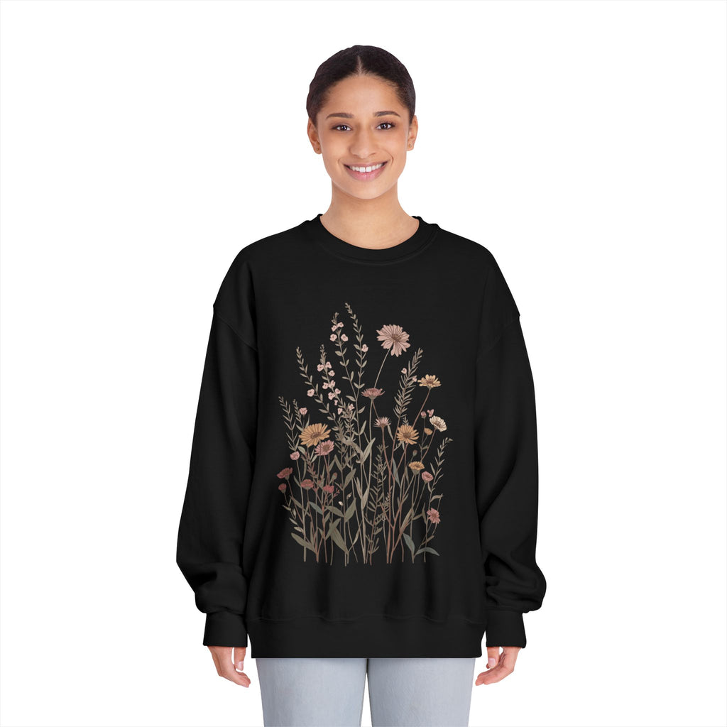 Floral Meadow Crewneck Sweatshirt — Neutral Wildflower Bouquet Graphic