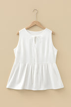 White Plus Size Solid Color Bow Tie Peplum Tank Top