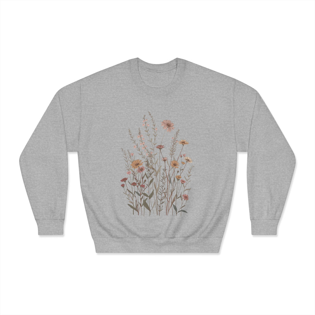 Floral Meadow Crewneck Sweatshirt — Neutral Wildflower Bouquet Graphic