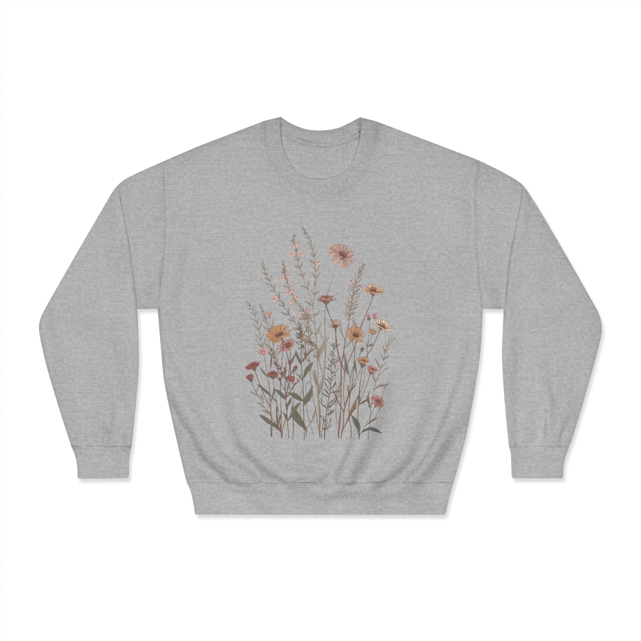 Floral Meadow Crewneck Sweatshirt — Neutral Wildflower Bouquet Graphic