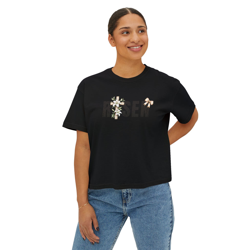 Risen Floral Boxy Tee - Women's Christian Easter Shirt