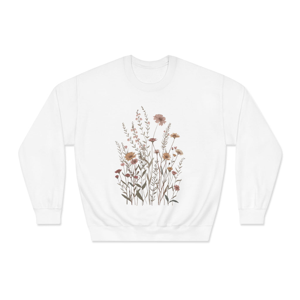 Floral Meadow Crewneck Sweatshirt — Neutral Wildflower Bouquet Graphic