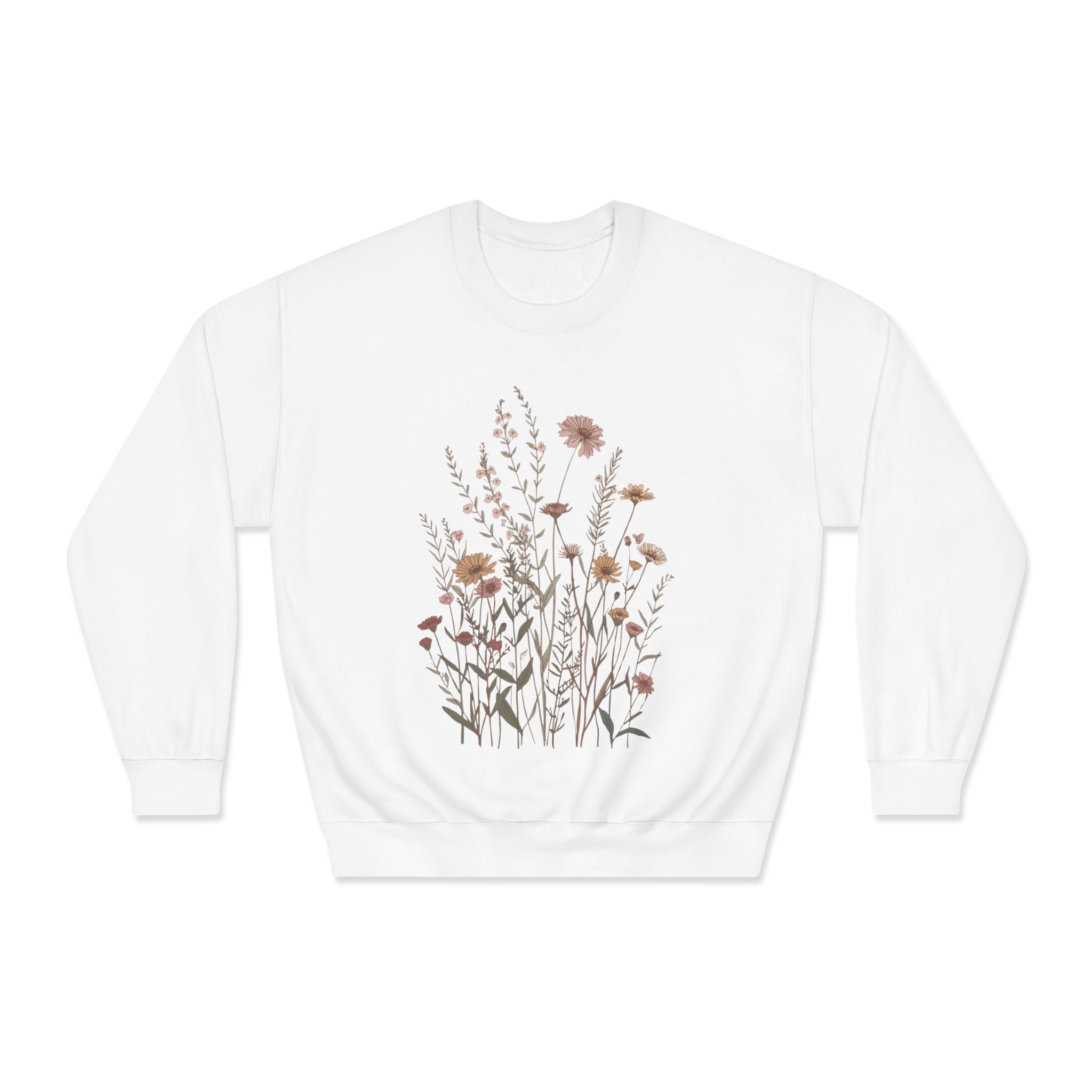 Floral Meadow Crewneck Sweatshirt — Neutral Wildflower Bouquet Graphic