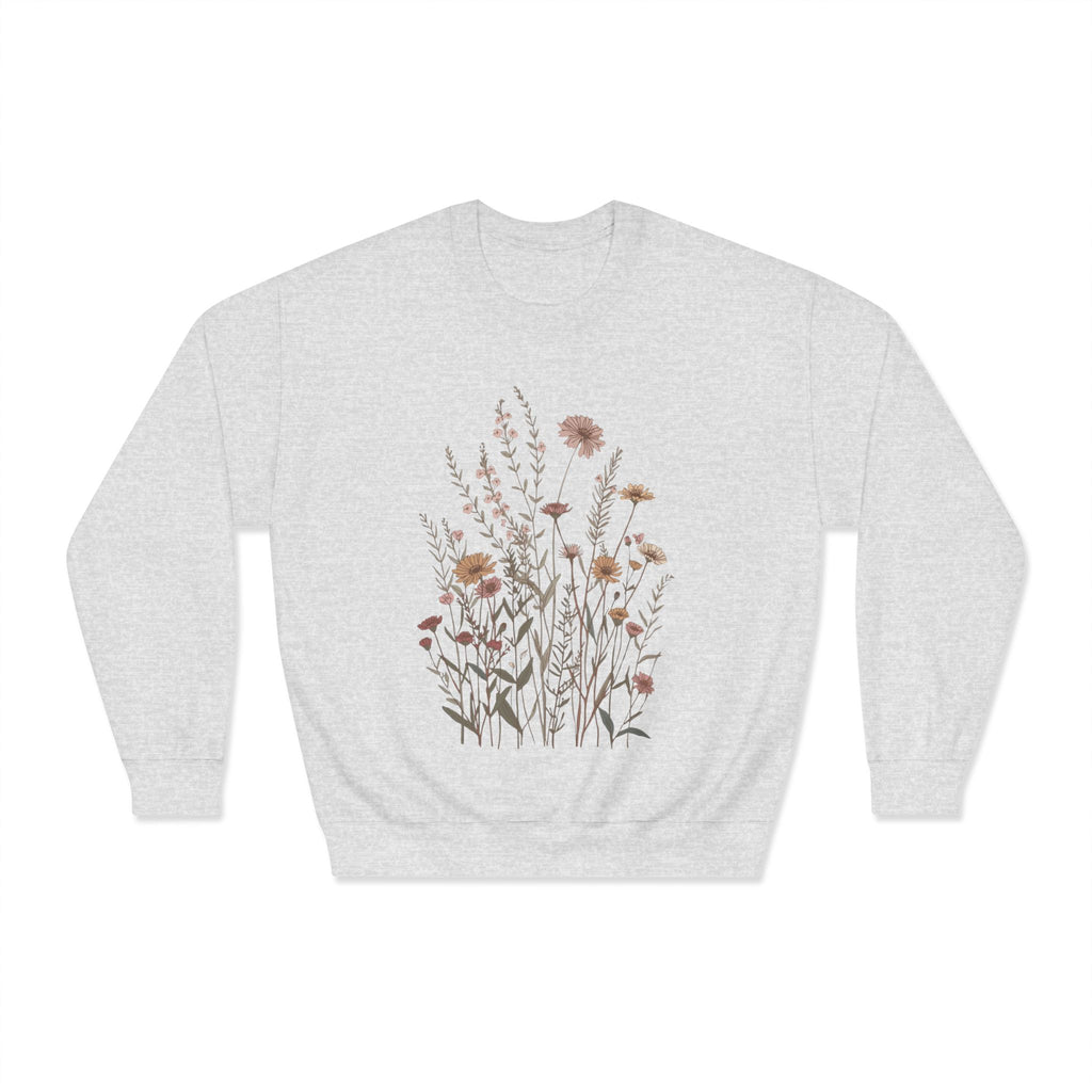 Floral Meadow Crewneck Sweatshirt — Neutral Wildflower Bouquet Graphic
