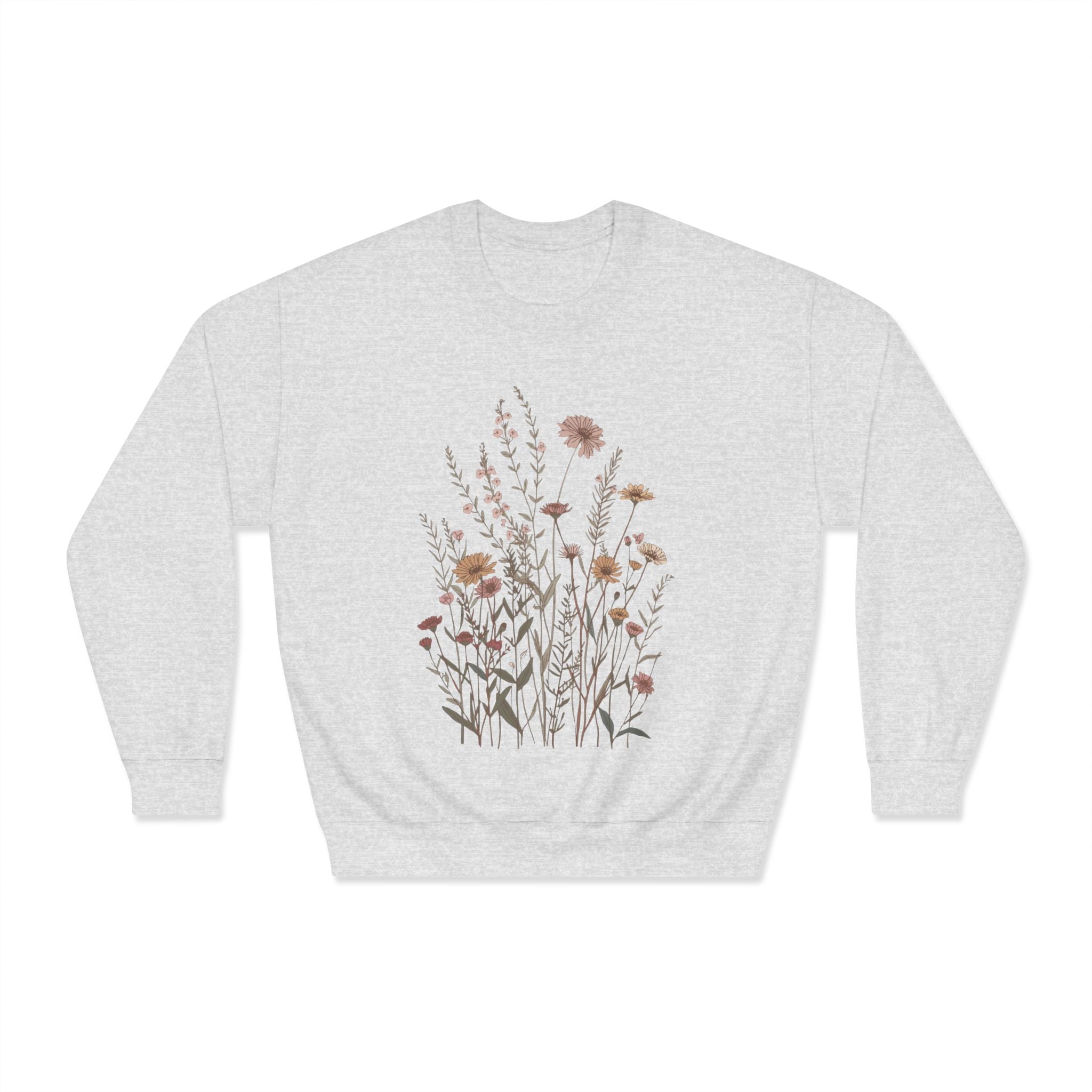 Floral Meadow Crewneck Sweatshirt — Neutral Wildflower Bouquet Graphic