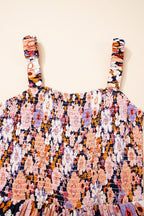 Black Floral Print Smocked High Waist Square Neck Jumpsuit