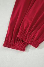 Racing Red Solid Color Cropped Tank Top and Jogger Pants Set