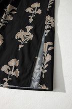 Black Floral Print Frilled Collar Short Puff Sleeve Maxi Dress