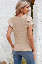 Casual Wavy Textured Ruffle Sleeve Top