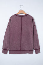 Red Sandalwood Mineral Wash Exposed Seam Side Slit Sweatshirt