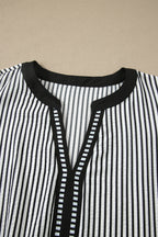 Black Stripe Plus Size Slit V Neck Tiered Flutter Sleeve Maxi Dress