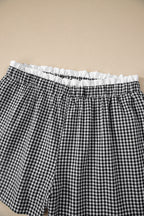Black Contrast Trim Plaid Print Plus Size Shorts