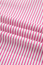 Red Stripe Frilled Detail Half Buttons Short Sleeve Long Dress