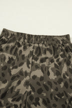 Brown Leopard Print Crew Neck Short Set