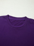 Tillandsia Purple Casual Plain Crew Neck Tee