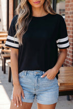 Black Varsity Striped Short Sleeve Crew Neck T Shirt