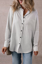 DEAR-LOVER Stripe Roll-tab Sleeve Pocketed Long Shirt