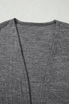 Dark Grey 3pcs V Neck T Shirt Ribbon Knot Pants Open Duster 3pcs Lounge Set