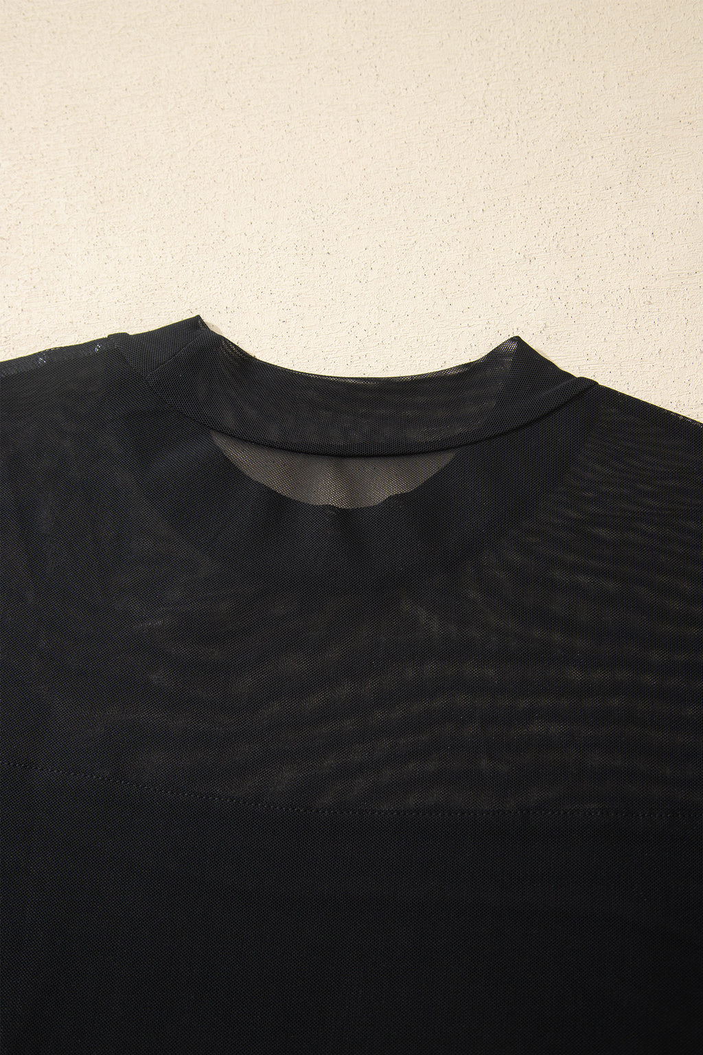 Black Plus Size Sheer Mesh Panel Short Sleeve Top