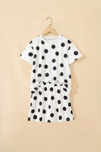 White Polka Dot Short Sleeve Top Casual Skort 2pcs Outfit
