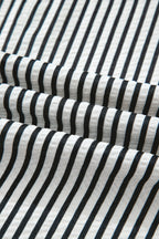 Black Stripe Plus Size Slit V Neck Tiered Flutter Sleeve Maxi Dress
