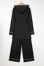 Black Contrast Trim Hooded Lounge Cardigan and Pants Set