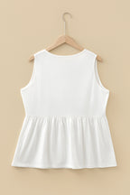 White Plus Size Solid Color Bow Tie Peplum Tank Top