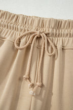 Parchment Solid Color Loose Tee Drawstring Wide Leg Pants 2pcs Outfit