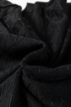 Black Pointelle Rhombus Knit Plus Size V Neck Loose Top