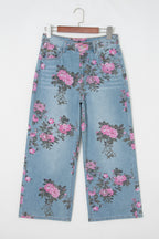 Sky Blue Garden Floral Print Bootcut Jeans