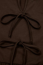 Coffee Plus Size Solid Color Bow Tie Peplum Tank Top