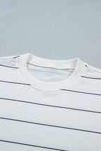 White Stripe Half Sleeve Tee Drawstring Shorts 2pcs Set