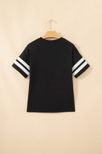 Black Varsity Striped Short Sleeve Crew Neck T Shirt