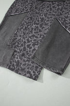 Dark Grey Plus Size Leopard Patchwork Mineral Wash Wide Leg Pants