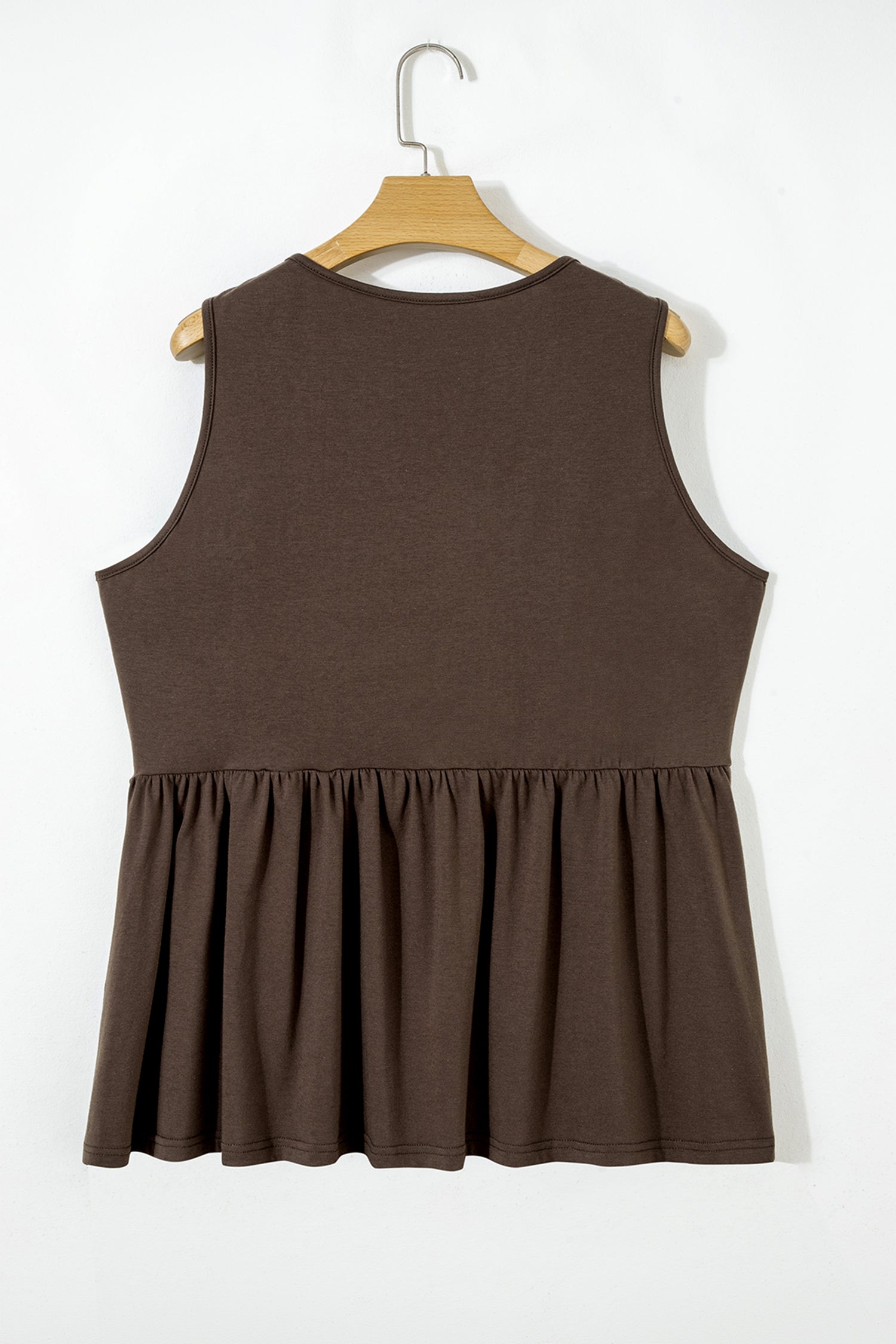 Coffee Plus Size Solid Color Bow Tie Peplum Tank Top