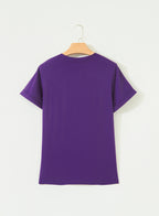 Tillandsia Purple Casual Plain Crew Neck Tee